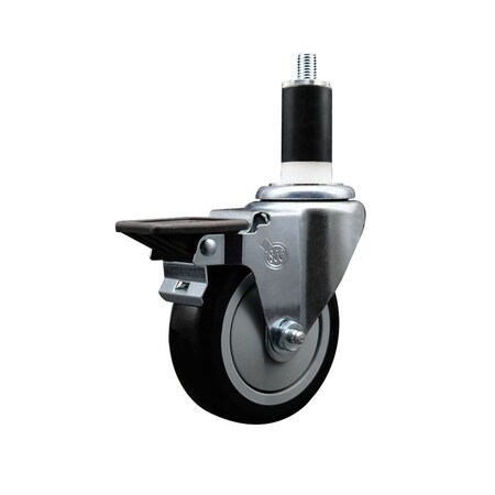 Service Caster 4'' Black Poly Swivel 1-3/8'' Expanding Stem Caster with Brake SCC-EX20S414-PPUB-BLK-PLB-138